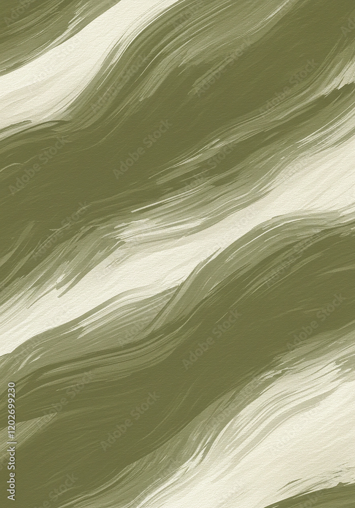 Obraz premium Abstract Olive Green and Beige Wave Pattern Hand Painted Texture Background Design