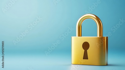 Golden padlock on vibrant blue background, a symbol of security, protection, and safety photo