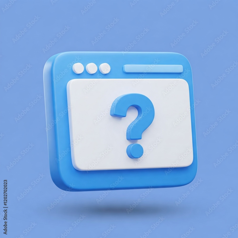 3D render of a browser window with a question mark symbolizing online queries or FAQs 3D render of a browser window with a question mark symbolizing online queries or FAQs