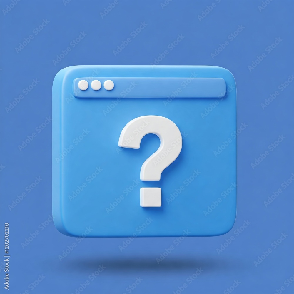 3D render of a browser window with a question mark symbolizing online queries or FAQs 3D render of a browser window with a question mark symbolizing online queries or FAQs