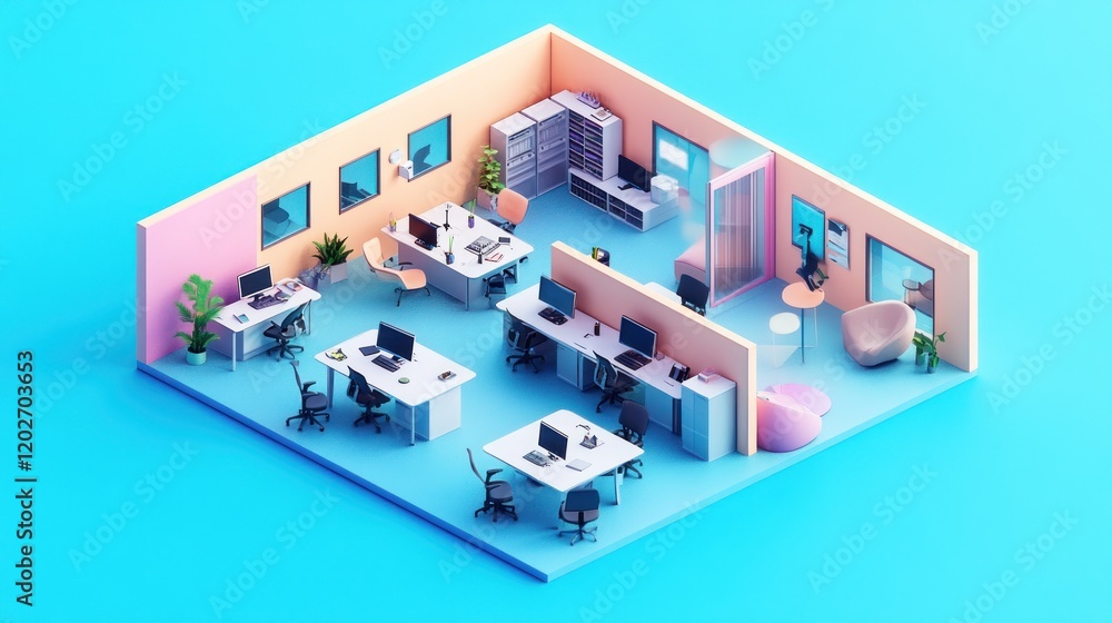 Modern Minimalist Office Space: A 3D Isometric View Modern Minimalist Office Space: A 3D Isometric View