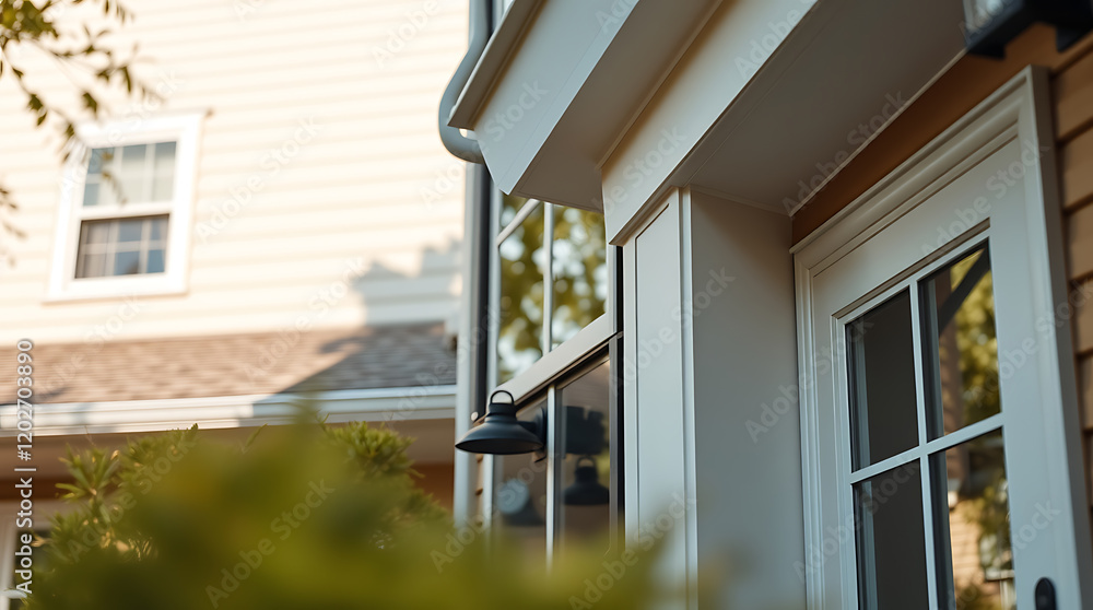 Modern House Exterior: White Facade, Elegant Entrance, and Architectural Details