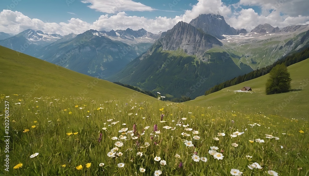 Fototapeta premium Scenic Alpine Landscape with Lush Meadows in Spring.9