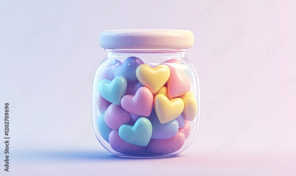 Colorful hearts in a glass jar on pastel background. Colorful hearts in a glass jar on pastel background.