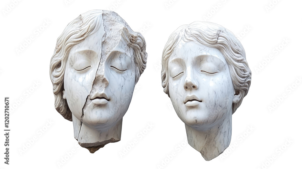 Obraz premium Young Women's White Marble Heads on Clear Background Generative AI