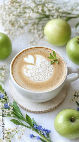 Wallpaper Mural Latte Art with Green Apples and Flowers Torontodigital.ca