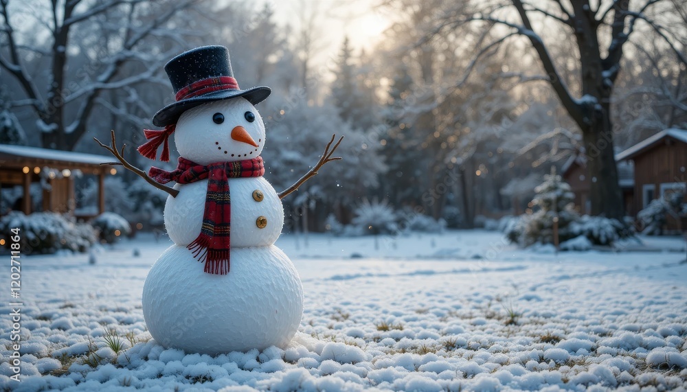 Obraz premium Charming Snowman in a Snowy Winter Wonderland