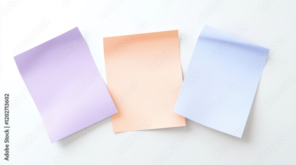 Three pieces of paper with different colors and one of them is pink Three pieces of paper with different colors and one of them is pink