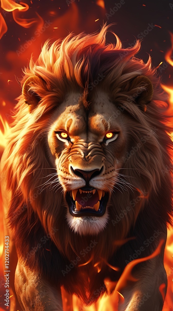 Roaring Lion with Flaming Mane: Fierce Lion in Fire Backdrop, Majestic Fiery Lion Art, Powerful Flaming Lion Portrait, Burning Lion Roar, Intense Lion Fire Image with Flames in Background
Roaring Lion with Flaming Mane: Fierce Lion in Fire Backdrop, Majestic Fiery Lion Art, Powerful Flaming Lion Portrait, Burning Lion Roar, Intense Lion Fire Image with Flames in Background