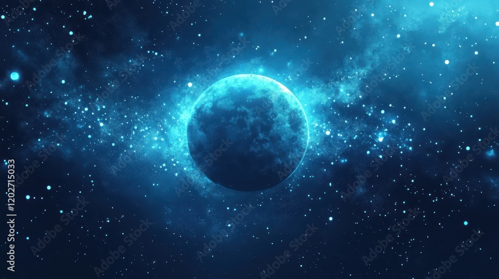 Celestial Body Illuminated In A Blue Nebula Celestial Body Illuminated In A Blue Nebula