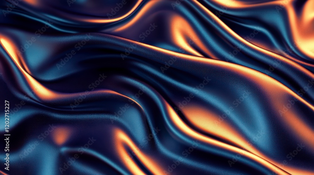 Fototapeta premium Luxurious Dark Blue Silk Fabric Draped with Warm Golden Highlights Elegant Texture Background