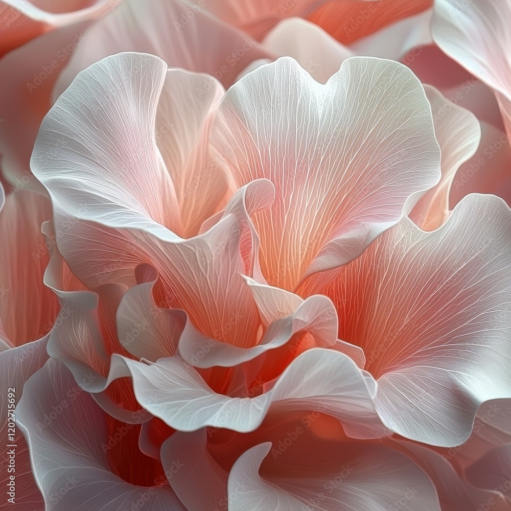 Abstract macro close-up of delicate ruffled flower petals with peach and white gradient hues. Ideal for backgrounds, textiles, and wall art. Abstract macro close-up of delicate ruffled flower petals with peach and white gradient hues. Ideal for backgrounds, textiles, and wall art.