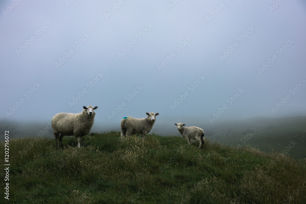 Nervous sheep looking out for danger Nervous sheep looking out for danger