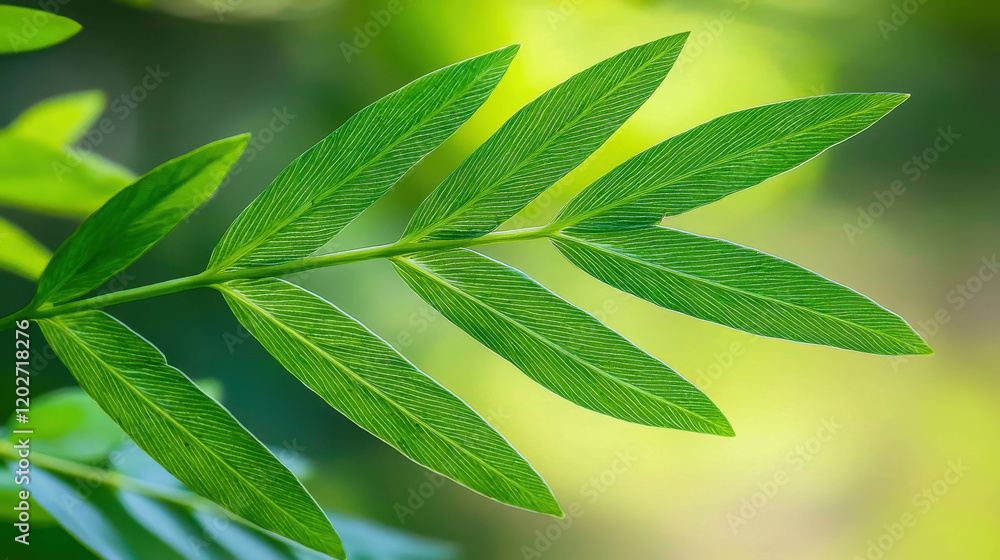 Close-Up of Vibrant Green Fern Leaf with Detailed Texture Against Soft Blurred Background Close-Up of Vibrant Green Fern Leaf with Detailed Texture Against Soft Blurred Background