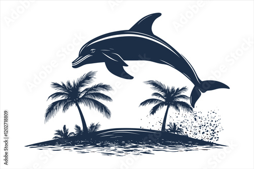 Palm trees and dolphins vector 