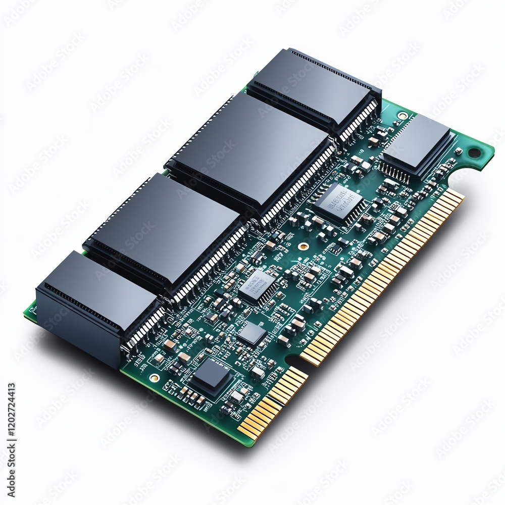 Detailed View of a Computer Memory Module Showcasing Advanced Circuitry and Components for Data Storage