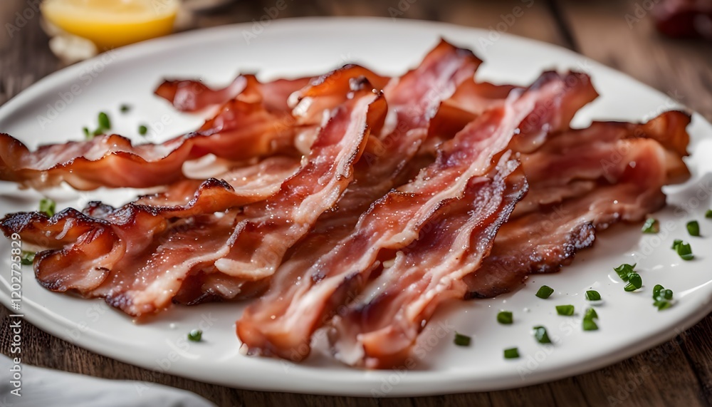 Homemade Greasy Baked Bacon for Breakfast on a Plate Homemade Greasy Baked Bacon for Breakfast on a Plate