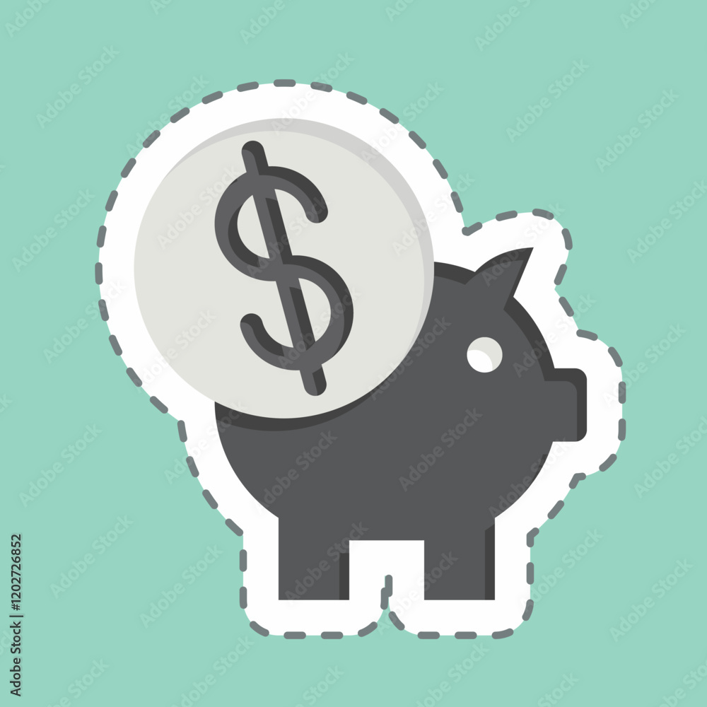 Sticker line cut Piggy Bank. related to Savings symbol. design editable Sticker line cut Piggy Bank. related to Savings symbol. design editable