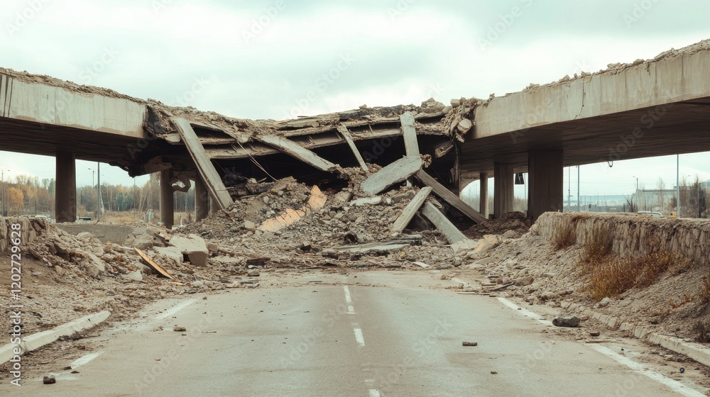 Collapsed Highway Overpass - Destruction Scene