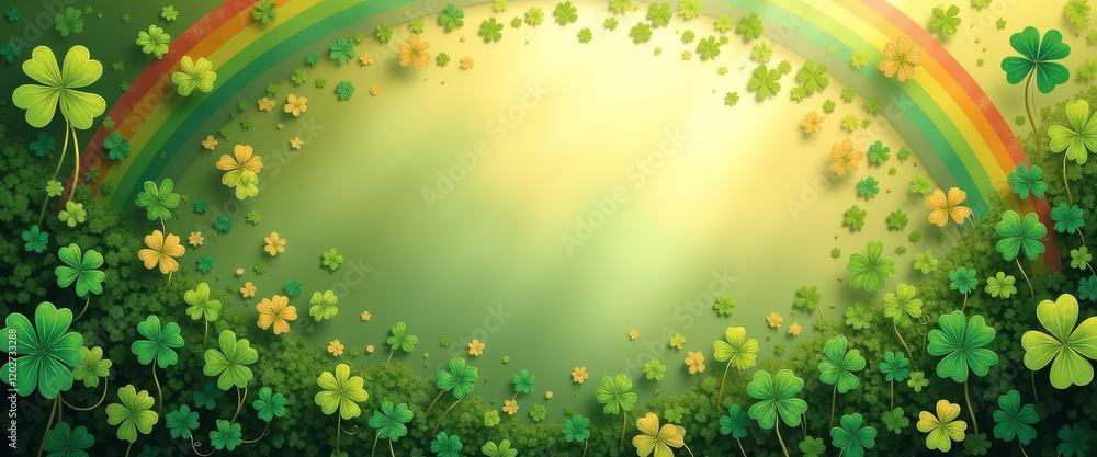 St. Patrick's Day Banner with Clover Leaves and Glowing Rainbow St. Patrick's Day Banner with Clover Leaves and Glowing Rainbow