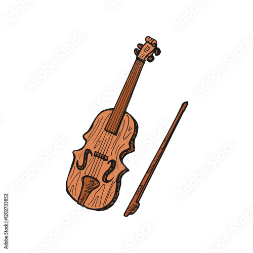 Brown violin cartoon hand-drawn doodle vector music illustration.