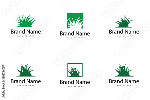 Farm illustration green grass logo design simple natural grass vector template bundle set collection