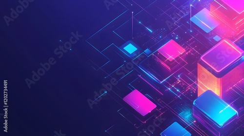 Abstract Neon Geometric Shapes Digital Art Design