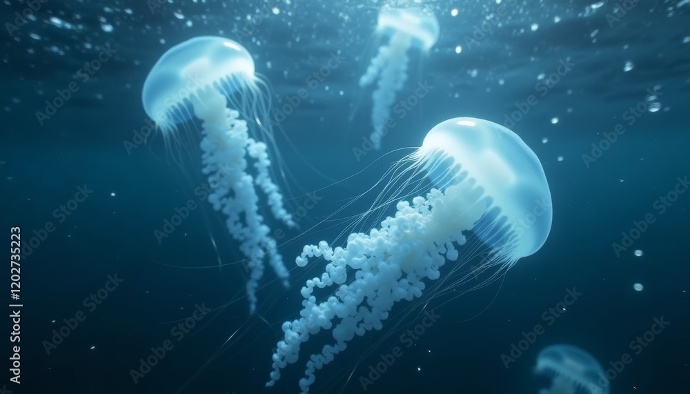 Naklejka premium Blue Jellyfish Floating Serenely