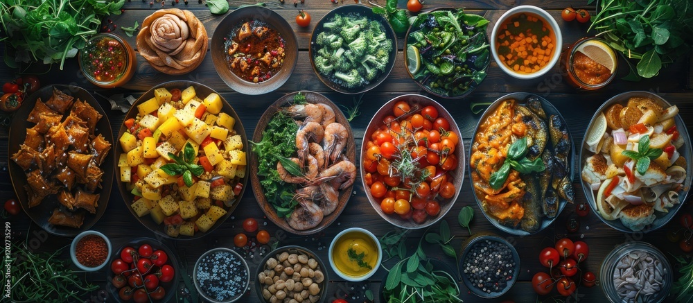 A Feast for the Senses: A Table Spread with Diverse Culinary Delights A Feast for the Senses: A Table Spread with Diverse Culinary Delights