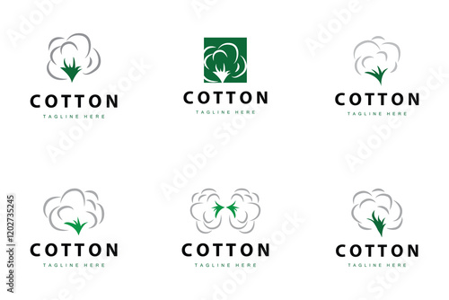cotton logo design flower soft cotton organic plant textile material clothing illustration template bundle set collection