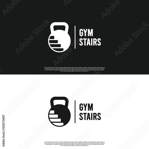 stairs kettle bell logo design, growth fitness symbol vector