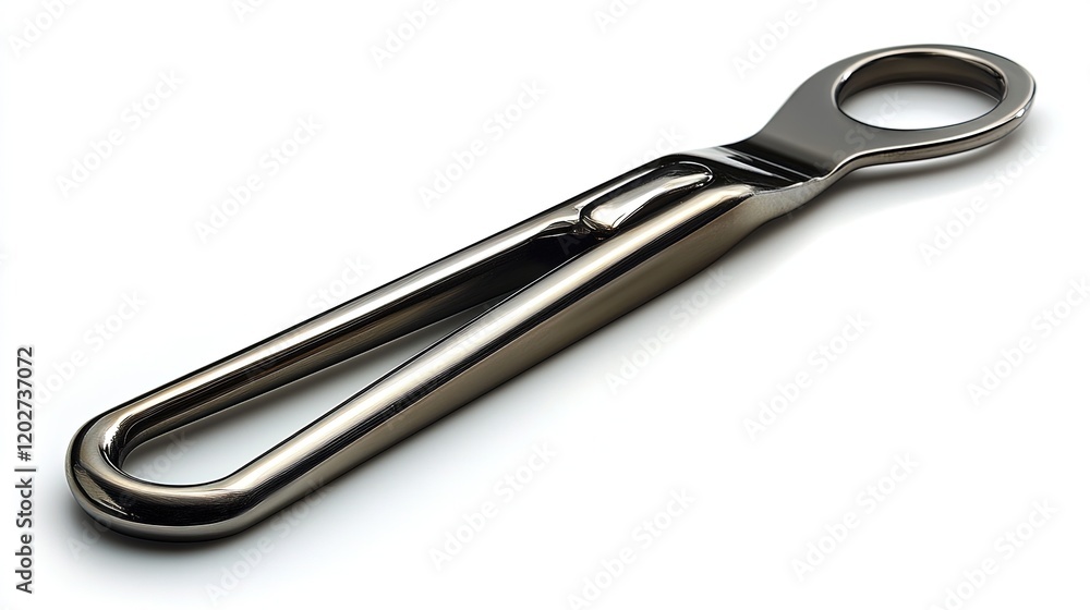 A sleek metal tool designed for gripping or holding objects securely. A sleek metal tool designed for gripping or holding objects securely.