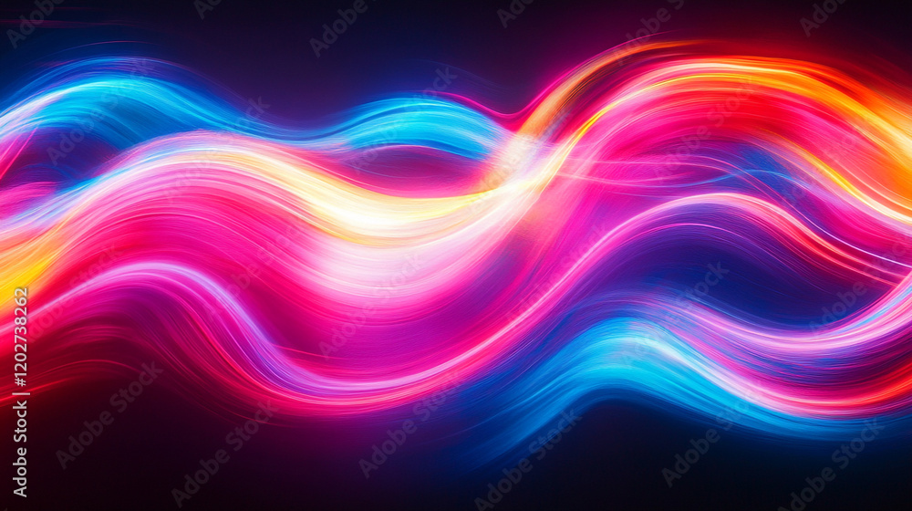 Obraz premium Colorful light waves create a vibrant abstract pattern in dark background