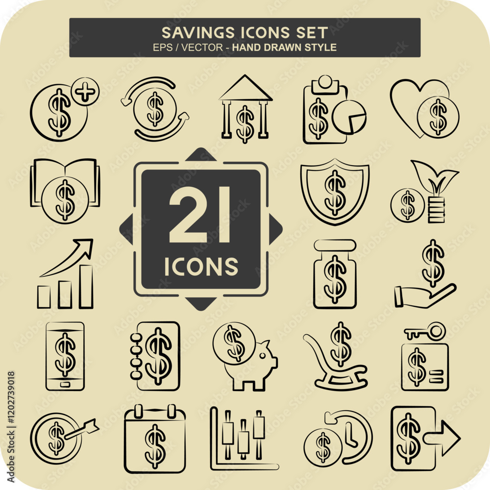 Fototapeta premium Icon Set Savings. related to Money symbol. hand drawn style. design editable