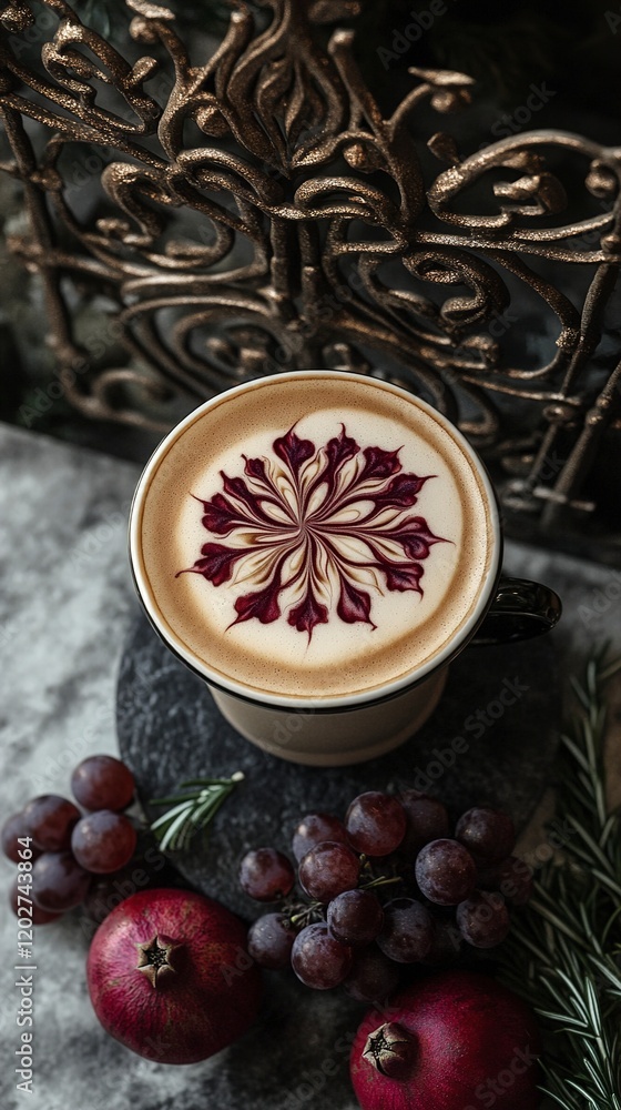 Aromatic Latte Art with Grapes and Pomegranates Aromatic Latte Art with Grapes and Pomegranates