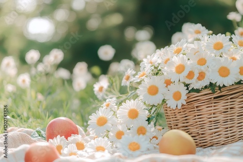 Serene Outdoor Picnic with Fruits and Flowers photo