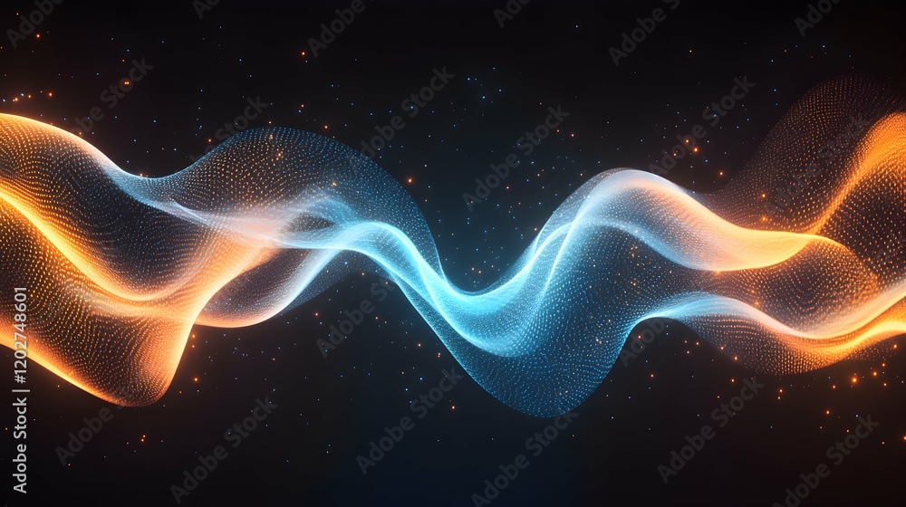 Abstract Blue and Orange Energy Wave, light, particles, glow, sparkle, futuristic Abstract Blue and Orange Energy Wave, light, particles, glow, sparkle, futuristic
