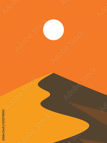 Desert with sun poster, sand dunes illustration