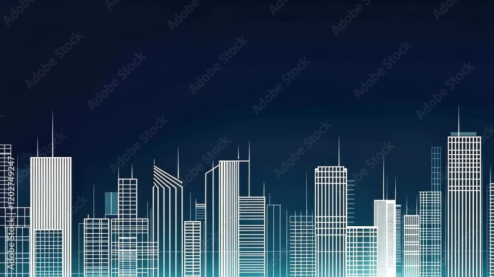 Modern city skyline with abstract buildings under night sky Modern city skyline with abstract buildings under night sky