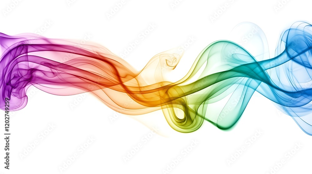 Colorful smoke swirls on white background; abstract design for banners Colorful smoke swirls on white background; abstract design for banners