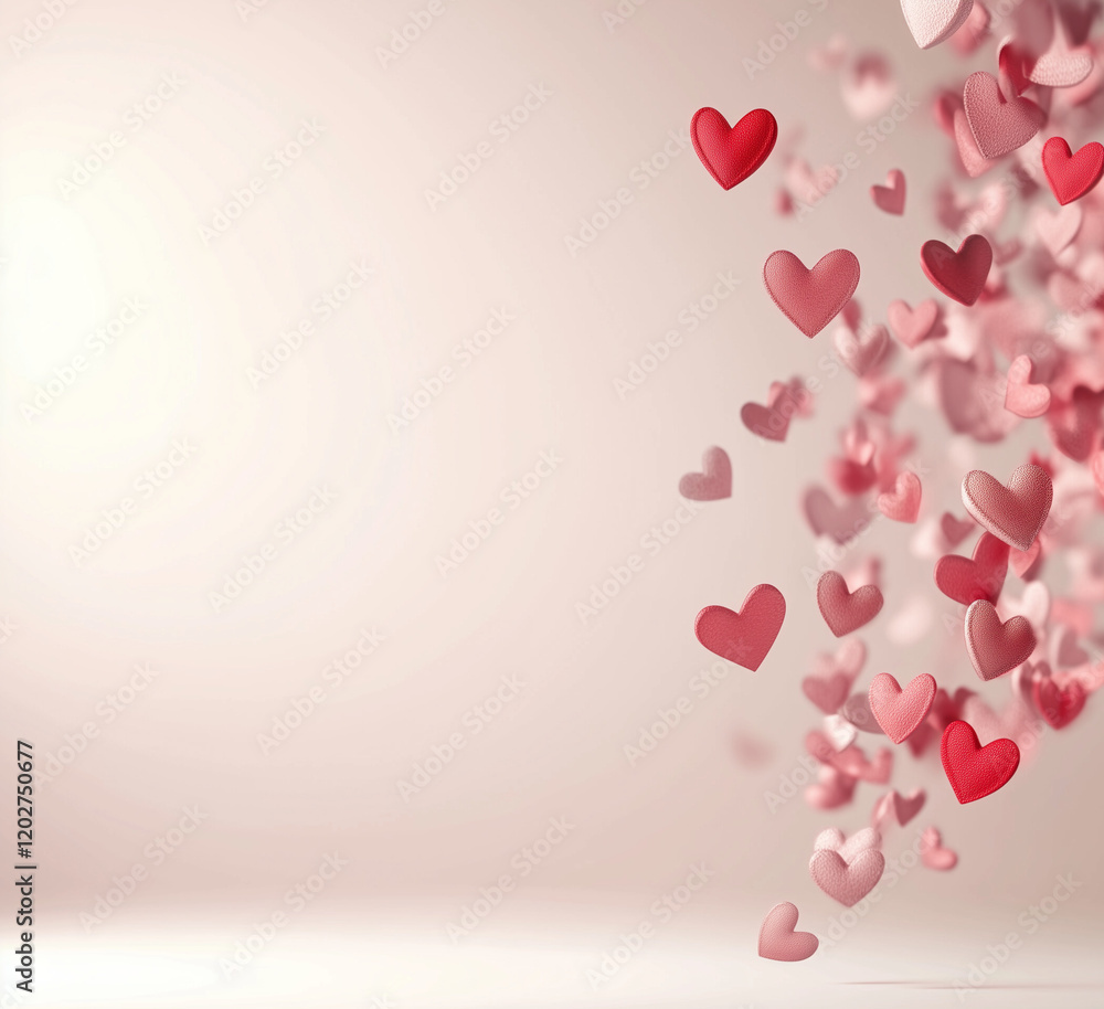 Colorful, romantic hearts falling against pastel light pink background. Valentine's day, love copy space. Colorful, romantic hearts falling against pastel light pink background. Valentine's day, love copy space.
