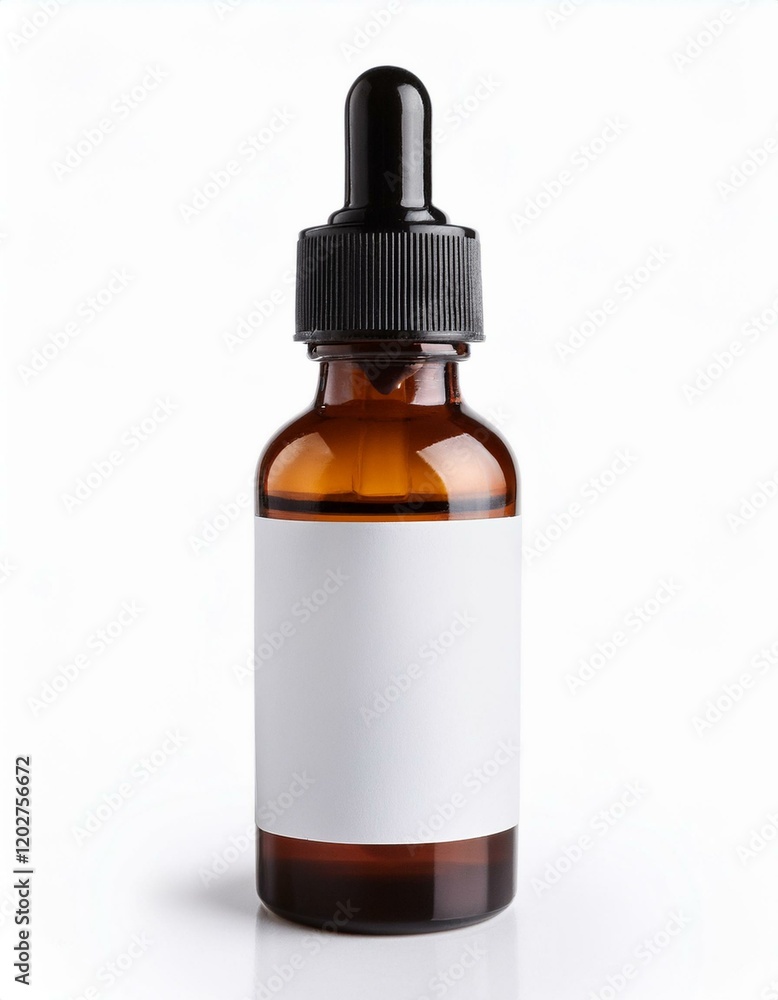 Fototapeta premium Amber bottle with dropper, blank label.