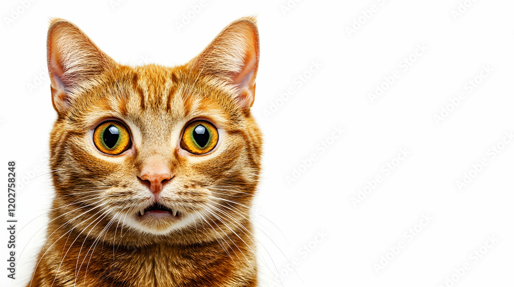 Surprised Ginger Cat on White Background, orange cat, feline, pet, animal, mammal Surprised Ginger Cat on White Background, orange cat, feline, pet, animal, mammal