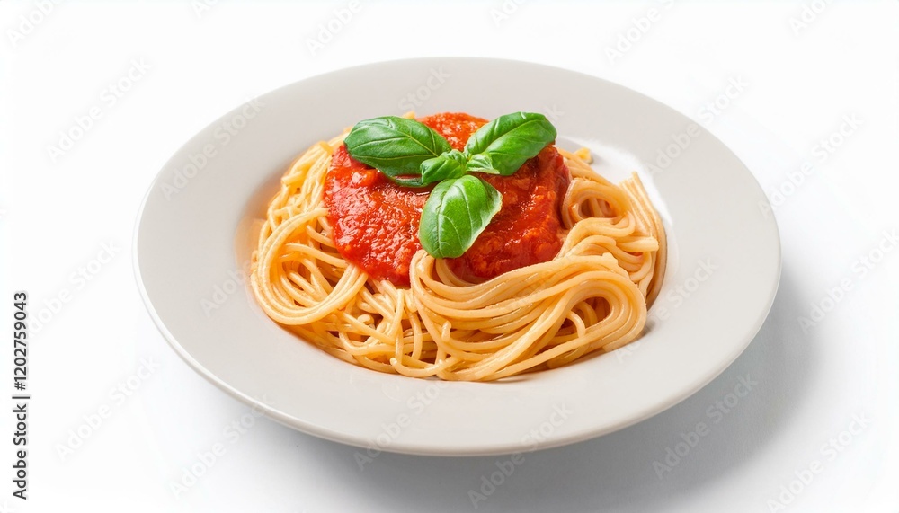 A plate of spaghetti with tomato sauce and basil. A plate of spaghetti with tomato sauce and basil.