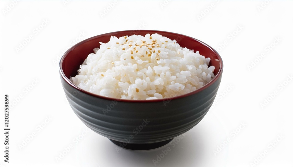Bowl of fluffy white rice, garnished with sesame seeds. Bowl of fluffy white rice, garnished with sesame seeds.