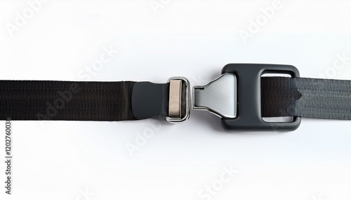 Close-up of an unbuckled black seatbelt. photo