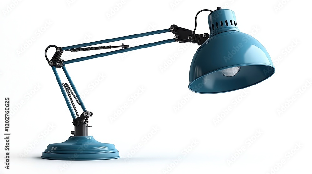 A blue adjustable desk lamp designed for focused lighting in workspaces. A blue adjustable desk lamp designed for focused lighting in workspaces.