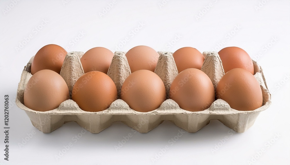 A dozen fresh brown eggs in a carton. A dozen fresh brown eggs in a carton.