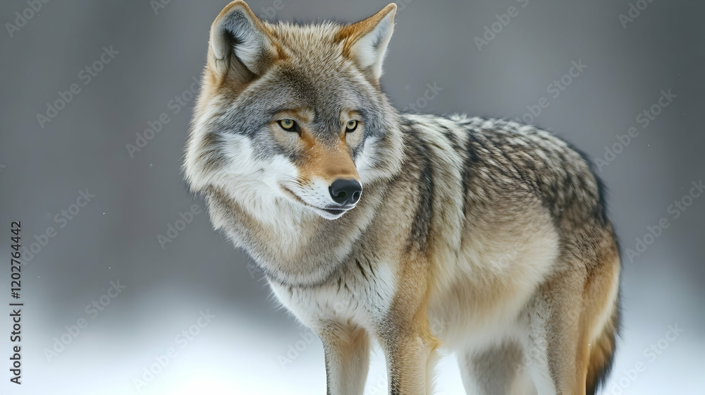 Naklejka premium Majestic Gray Wolf in Winter, canine, wild, animal, mammal, predator