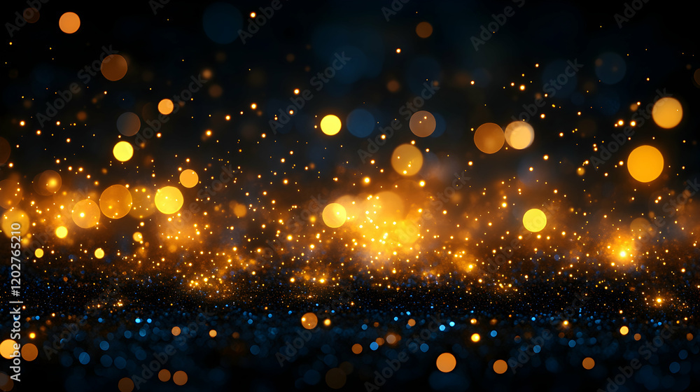 Fototapeta premium Sparkling Gold and Blue Glitter Background, sparkle, bokeh, lights, dark, texture